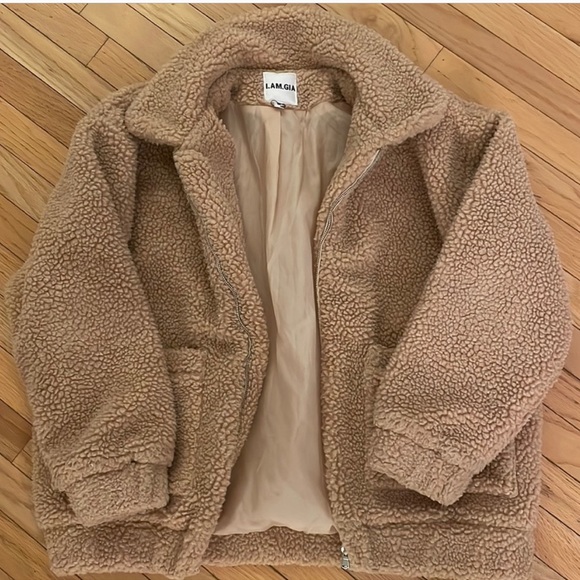 I Am Gia Pixie Faux Sherpa Jacket Medium M I. Am. Gia. Camel Tan Zip Teddy - Picture 1 of 8